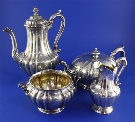 An early Victorian four piece silver tea and coffee set, gross 77.5 oz.